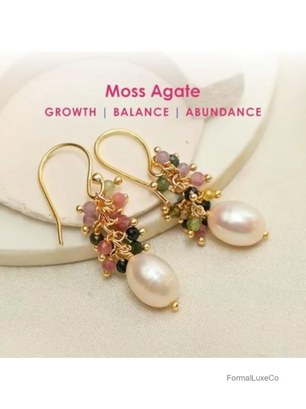 Handmade Gemstone Bead Dangle Earrings Gold Plated Hypoallergenic